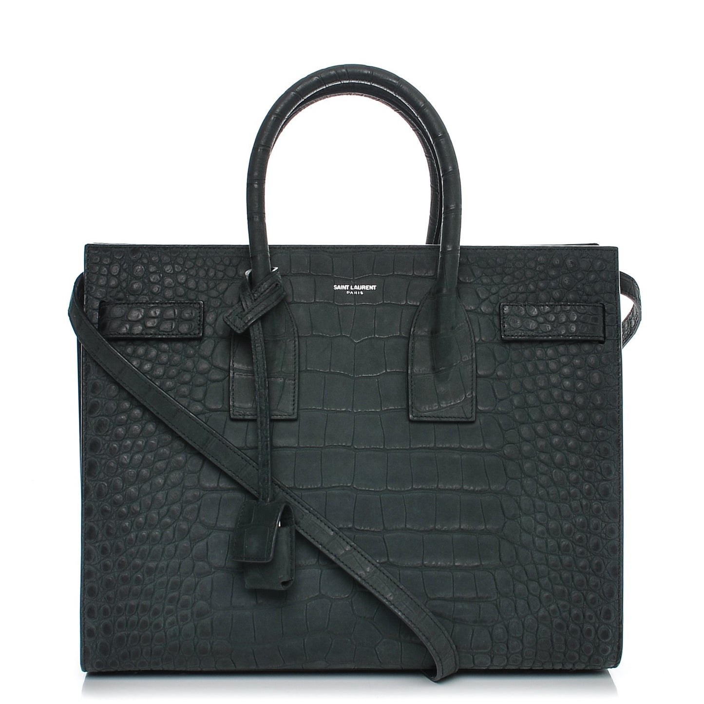 Calfskin Crocodile Embossed Small Sac de Jour Dusty Black