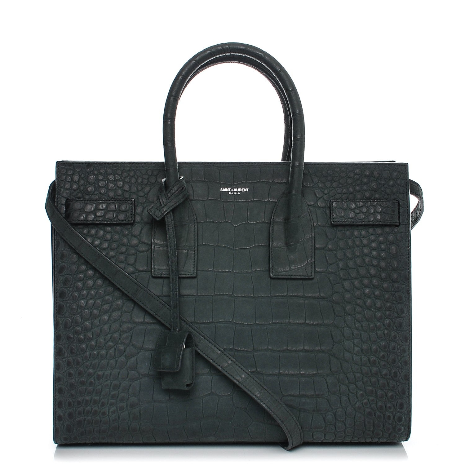 Saint Laurent Calfskin Crocodile Embossed Small Sac de Jour Dusty Black 1 of 7