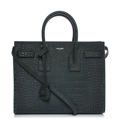 Saint Laurent Calfskin Crocodile Embossed Small Sac de Jour Dusty Black 1 of 7