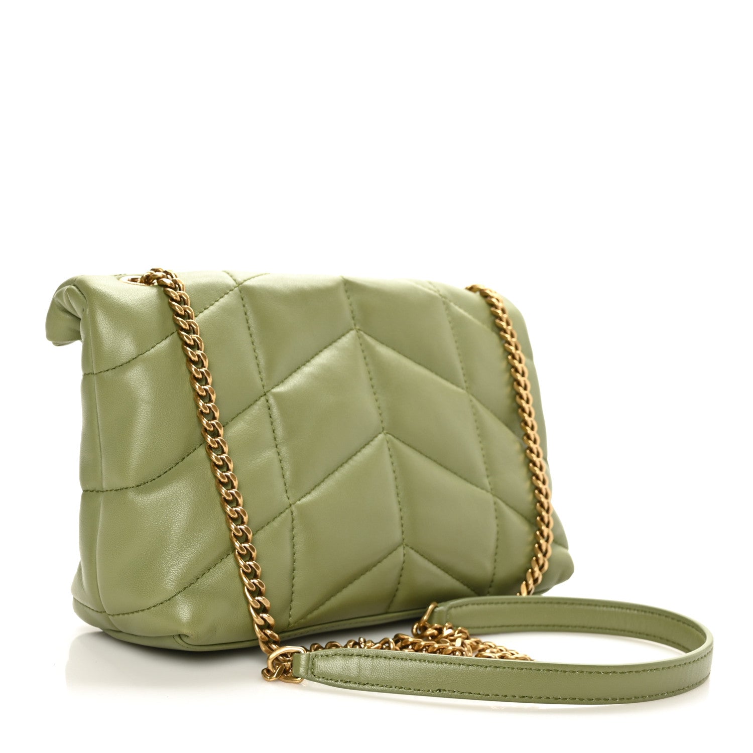 Saint Laurent Lambskin Quilted Toy Loulou Puffer Monogram Chain Satchel Light Pistache 3 of 6