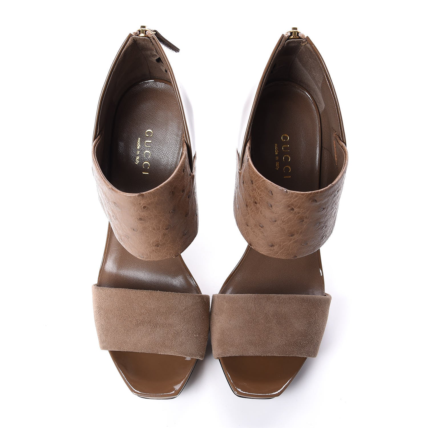 Gucci Patent Kid Scamosciato Ostrich Babylon Ankle Strap Sandal Pumps 36 Marron Glace 5 of 11