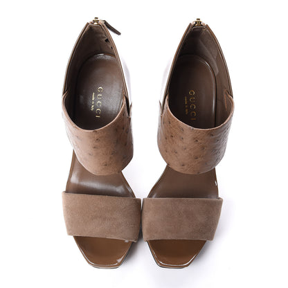 Gucci Patent Kid Scamosciato Ostrich Babylon Ankle Strap Sandal Pumps 36 Marron Glace 5 of 11