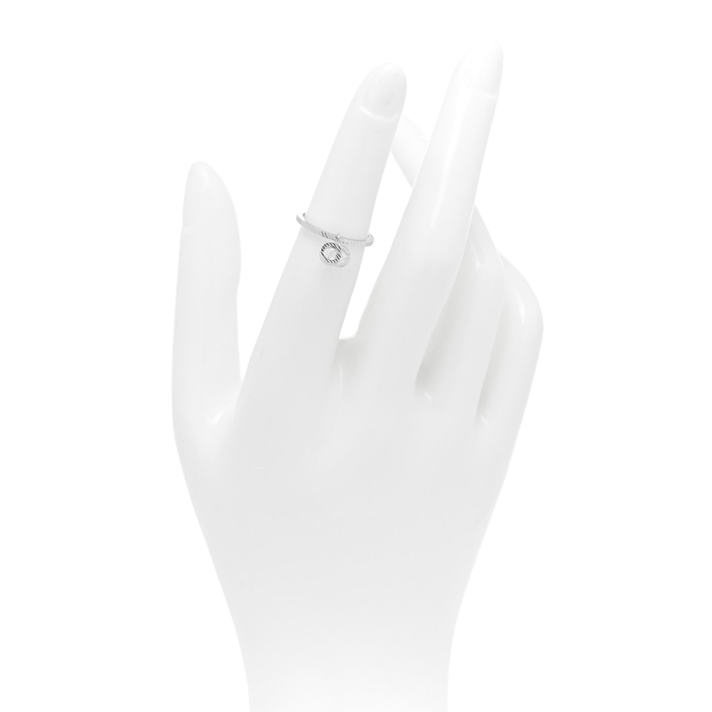 18K White Gold Running G Charm Ring 49 4.75