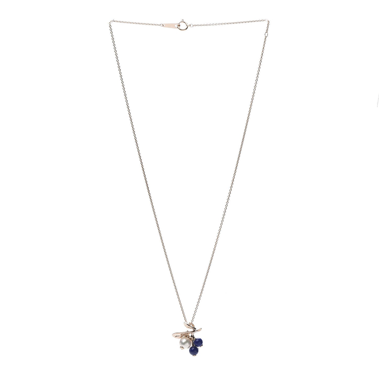 18K Rose Gold Pearl Lapis Lazuli Leaf Pendant Necklace Brooch