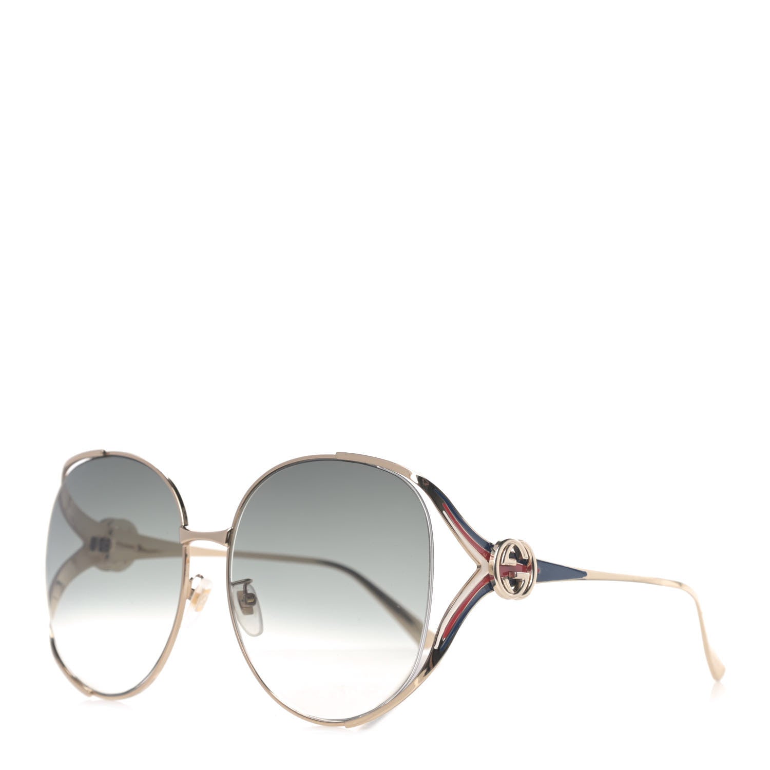 Gucci Metal Oversized Round Frame GG0225S Sunglasses Gold 1 of 6