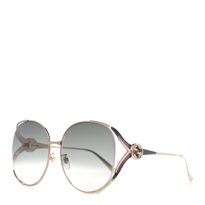 Gucci Metal Oversized Round Frame GG0225S Sunglasses Gold 1 of 6