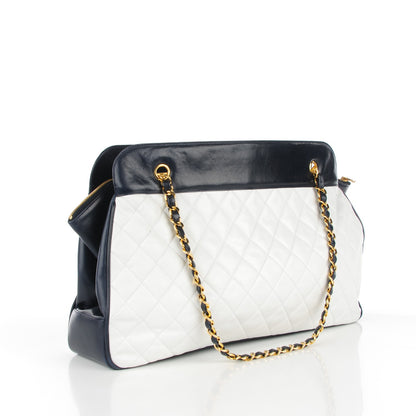Chanel Lambskin Quilted Shoulder Bag White Navy 3 of 8