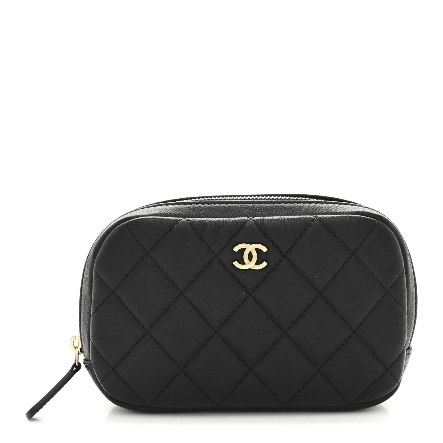 Caviar Quilted Small Curvy Pouch Cosmetic Case Black