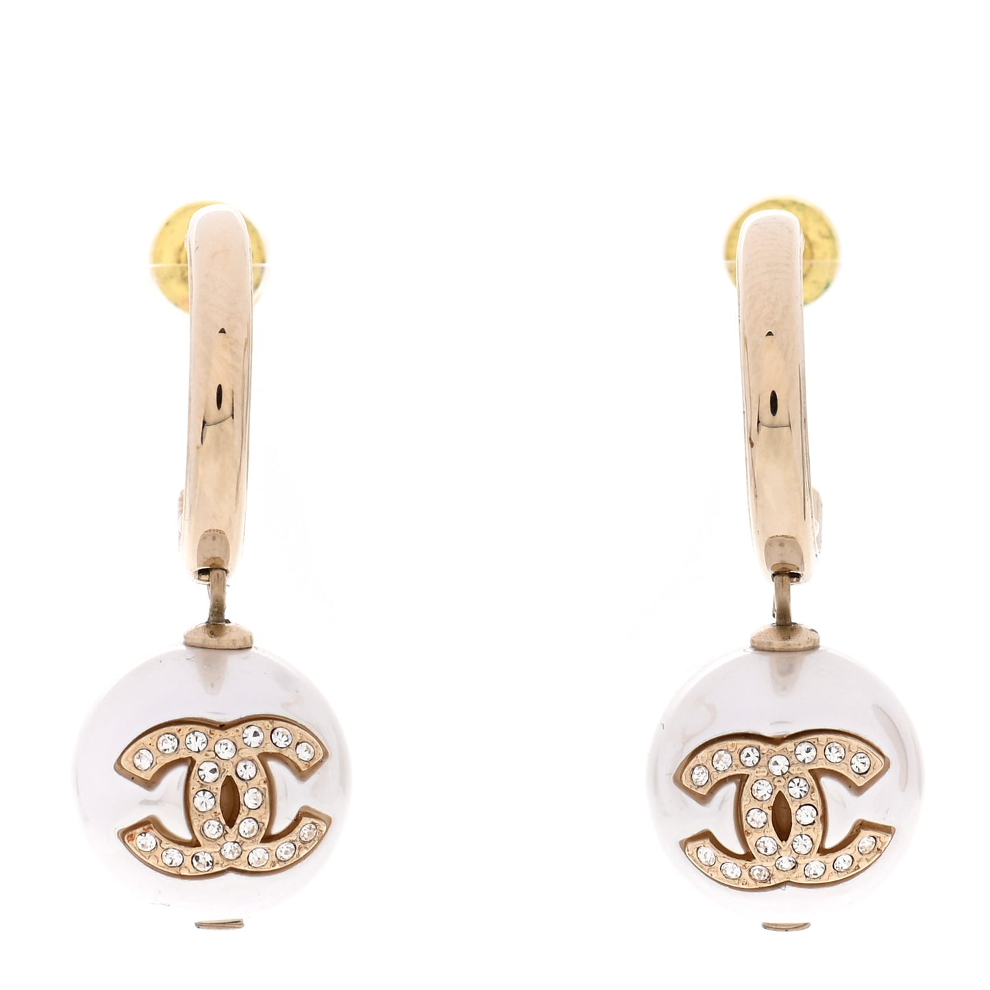 Pearl Crystal CC Drop Earrings Gold Pearly White