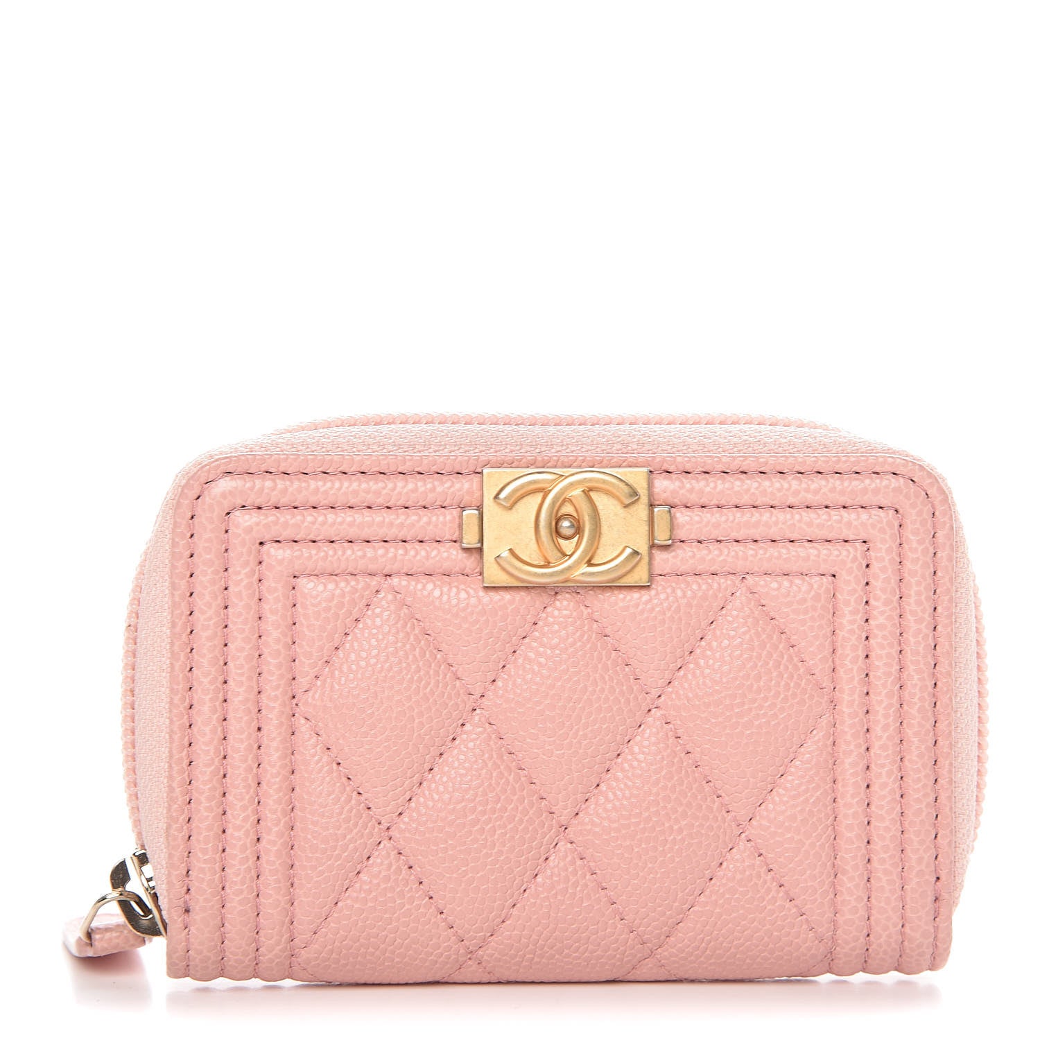 Chanel Caviar Quilted Boy Zip Around Coin Purse Wallet Pink 1 of 8