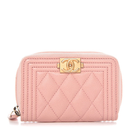 Chanel Caviar Quilted Boy Zip Around Coin Purse Wallet Pink 1 of 8
