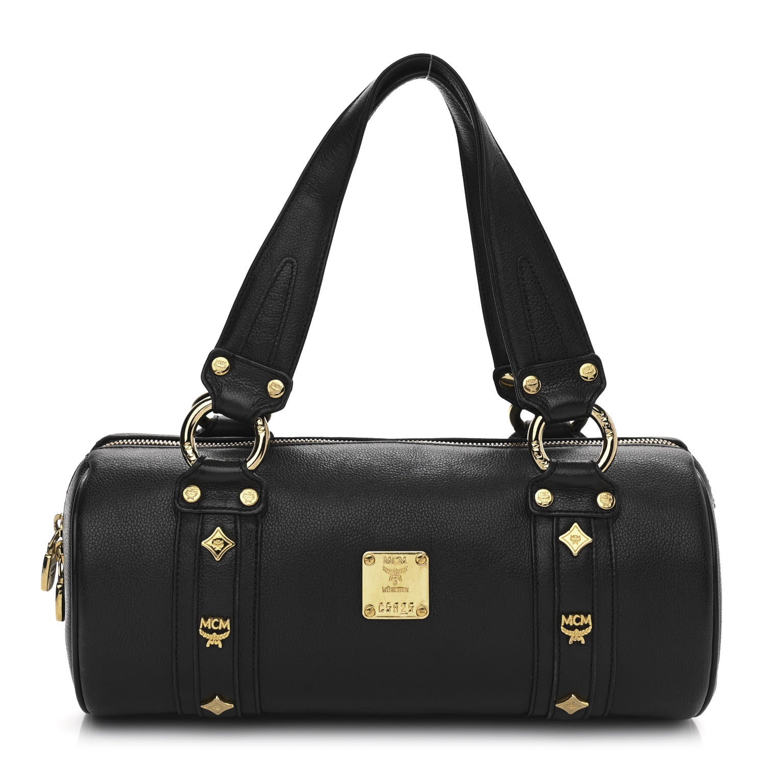 MCM Grained Calfskin Studded Heritage Barrel Bag Black 1 of 9