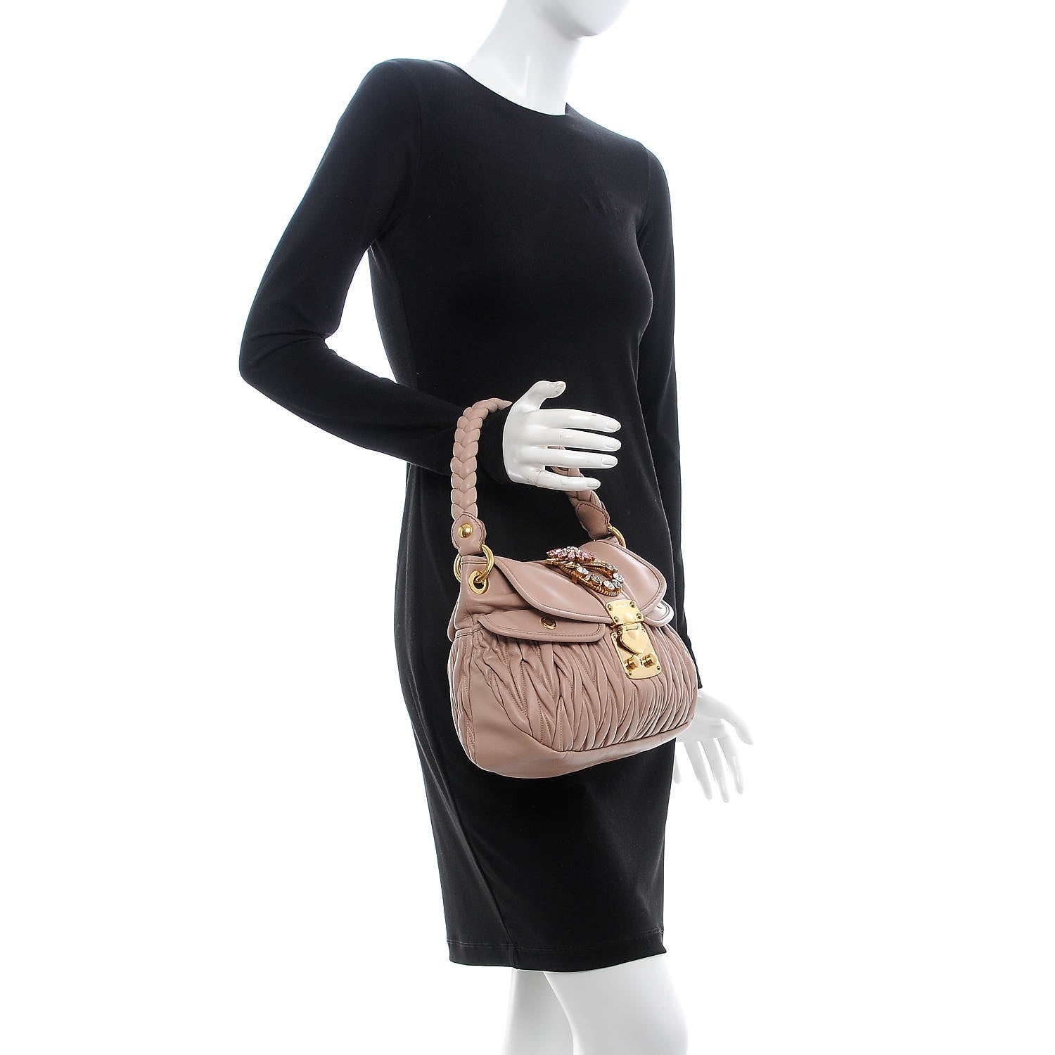 Miu Miu Nappa Matelasse Crystal Coffer Top Handle Cammeo 3 of 9