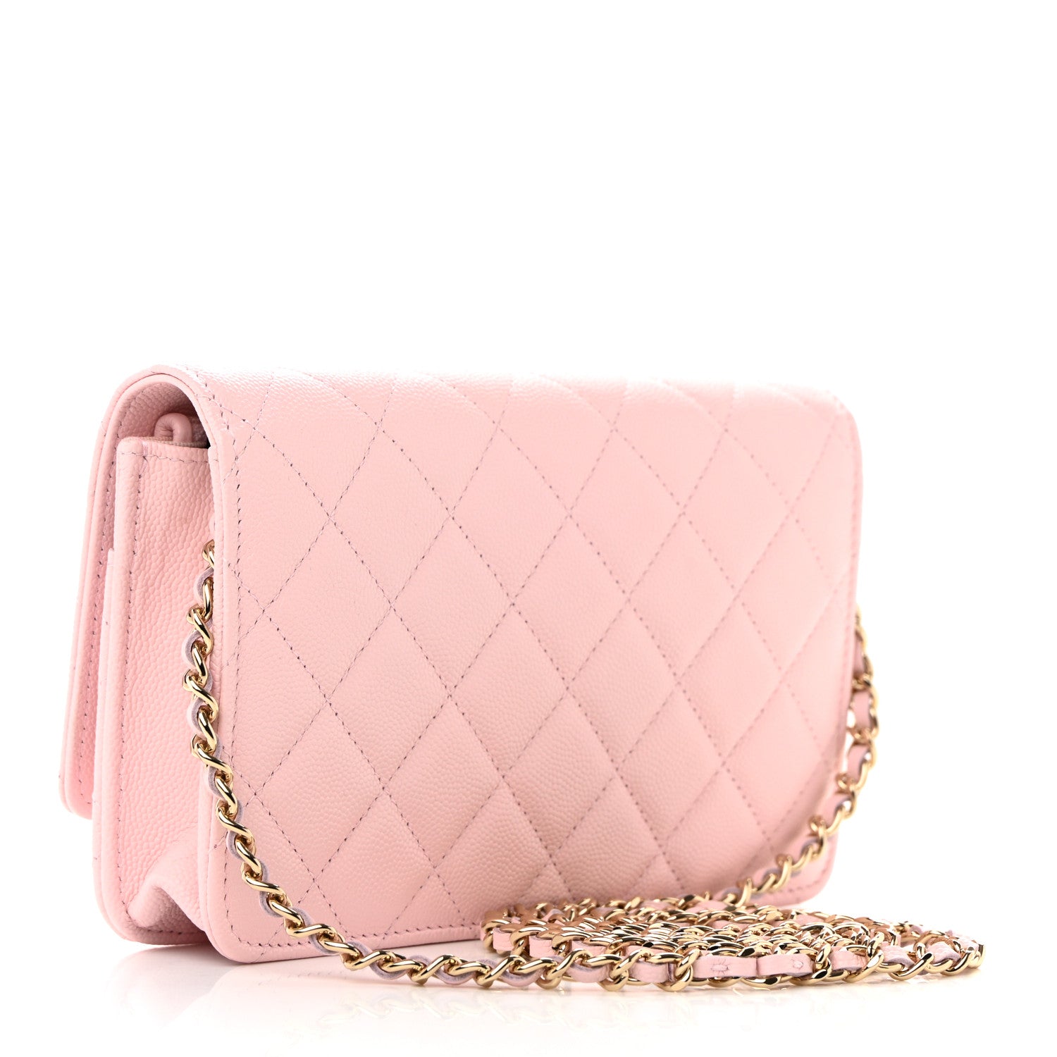 Chanel Caviar Quilted Crystal CC Wallet On Chain WOC Light Pink 3 of 11