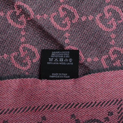 Gucci Wool Jacquard GG Monogram Sten Fringe Scarf Graphite Pink 5 of 5