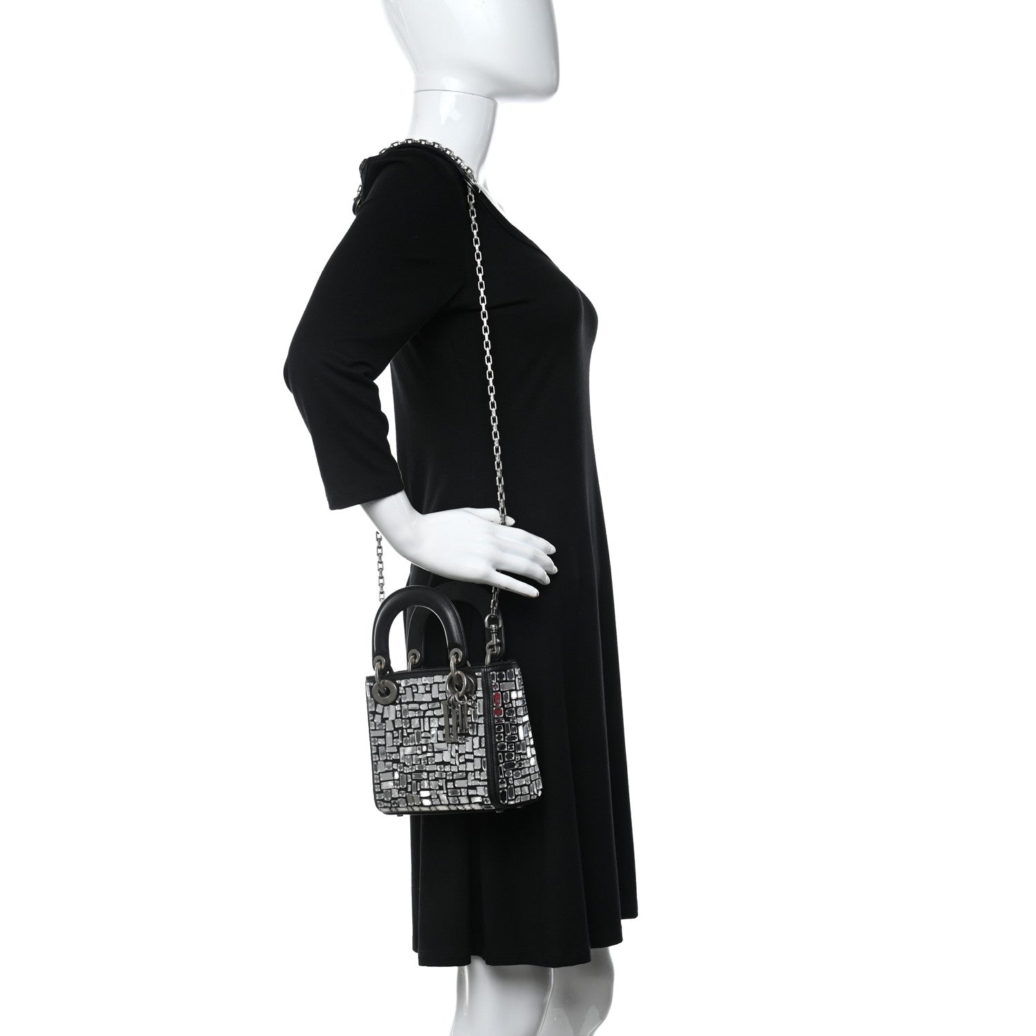 Christian Dior Smooth Calfskin Embroidered Mini Mosaic of Mirrors Lady Dior Black 2 of 11