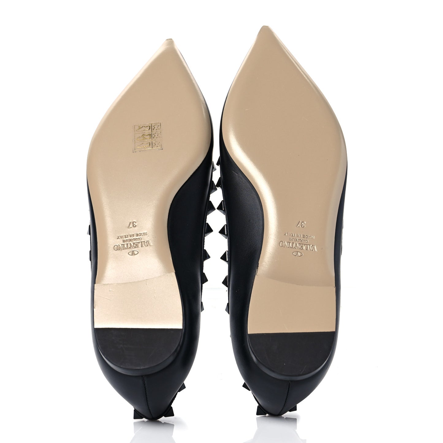 Calfskin Lacquered Monochrome Rockstud Ballerina Flats 37 Black