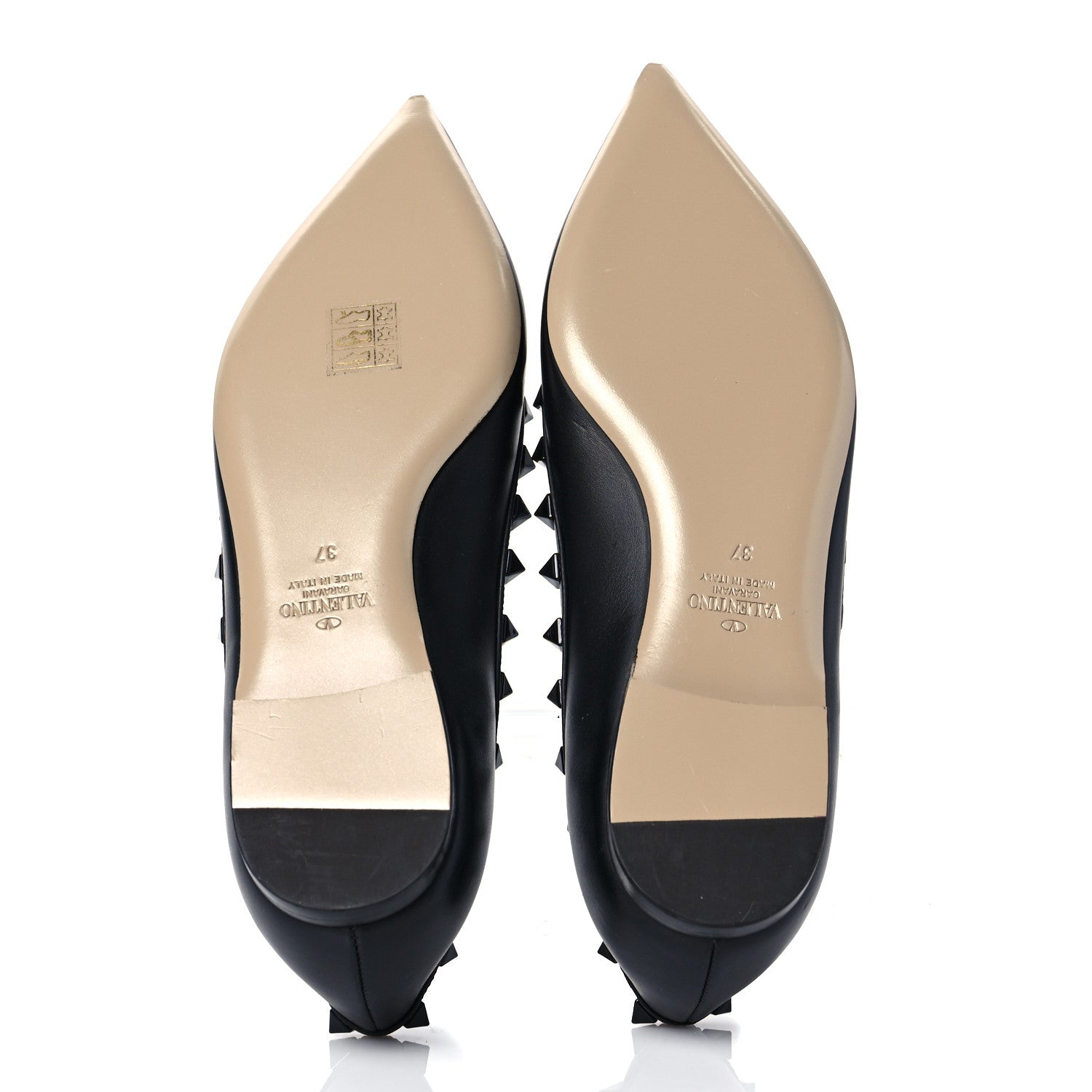 Valentino Garavani Calfskin Lacquered Monochrome Rockstud Ballerina Flats 37 Black 8 of 8