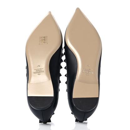 Valentino Garavani Calfskin Lacquered Monochrome Rockstud Ballerina Flats 37 Black 8 of 8