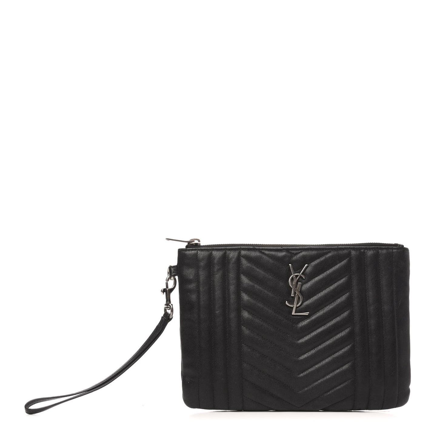 Calfskin Matelasse Chevron Monogram Wristlet Black