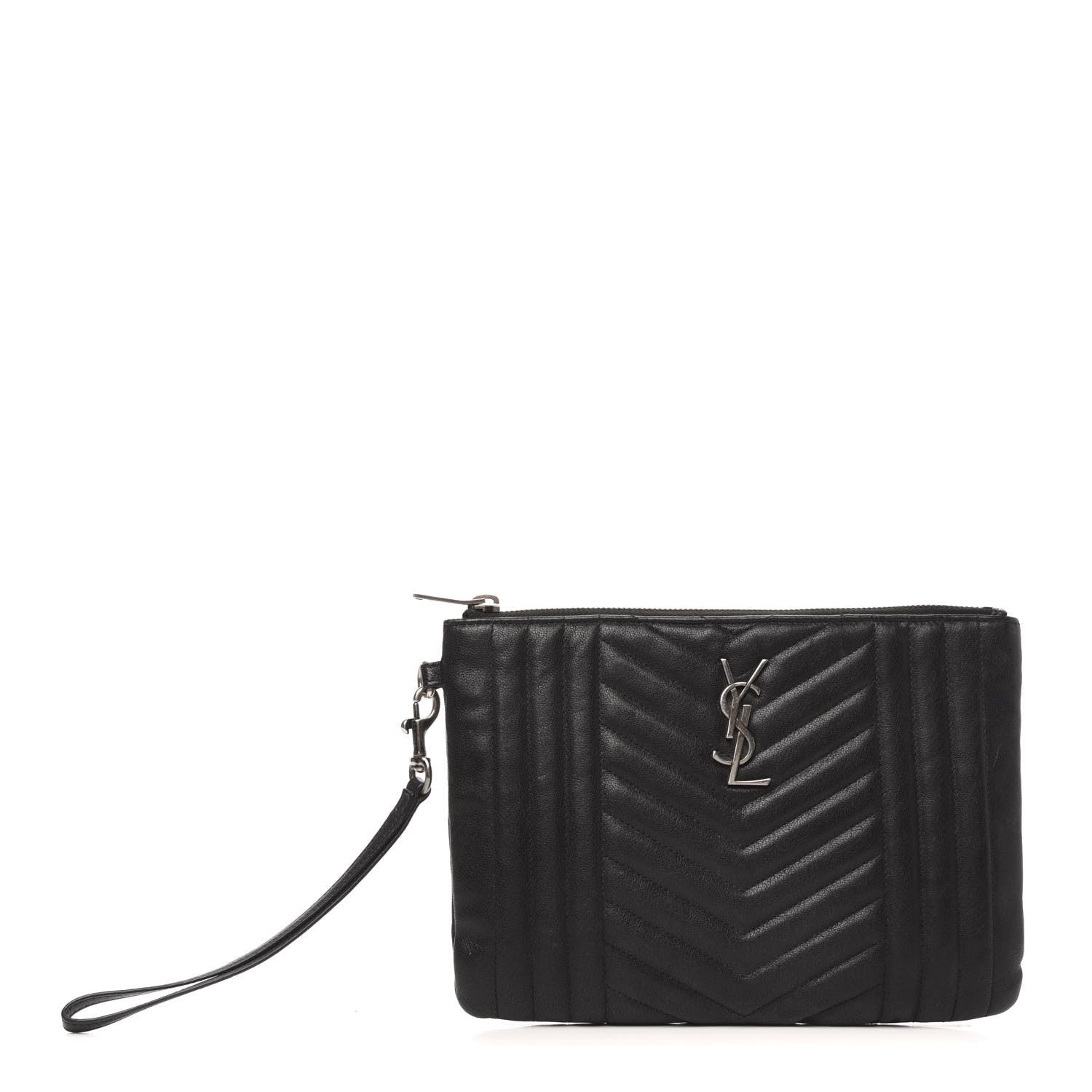 Saint Laurent Calfskin Matelasse Chevron Monogram Wristlet Black 1 of 7