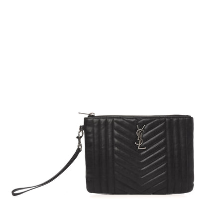Saint Laurent Calfskin Matelasse Chevron Monogram Wristlet Black 1 of 7