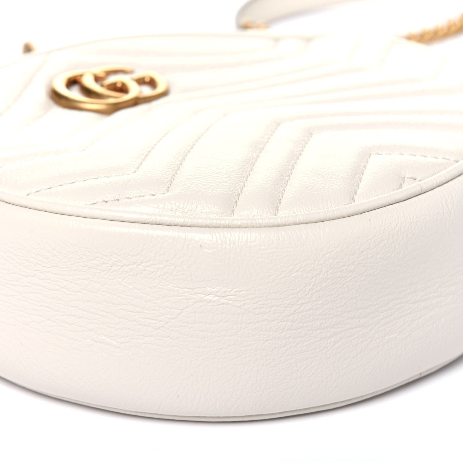 Gucci Calfskin Matelasse Mini GG Marmont Round Shoulder Bag White 10 of 12