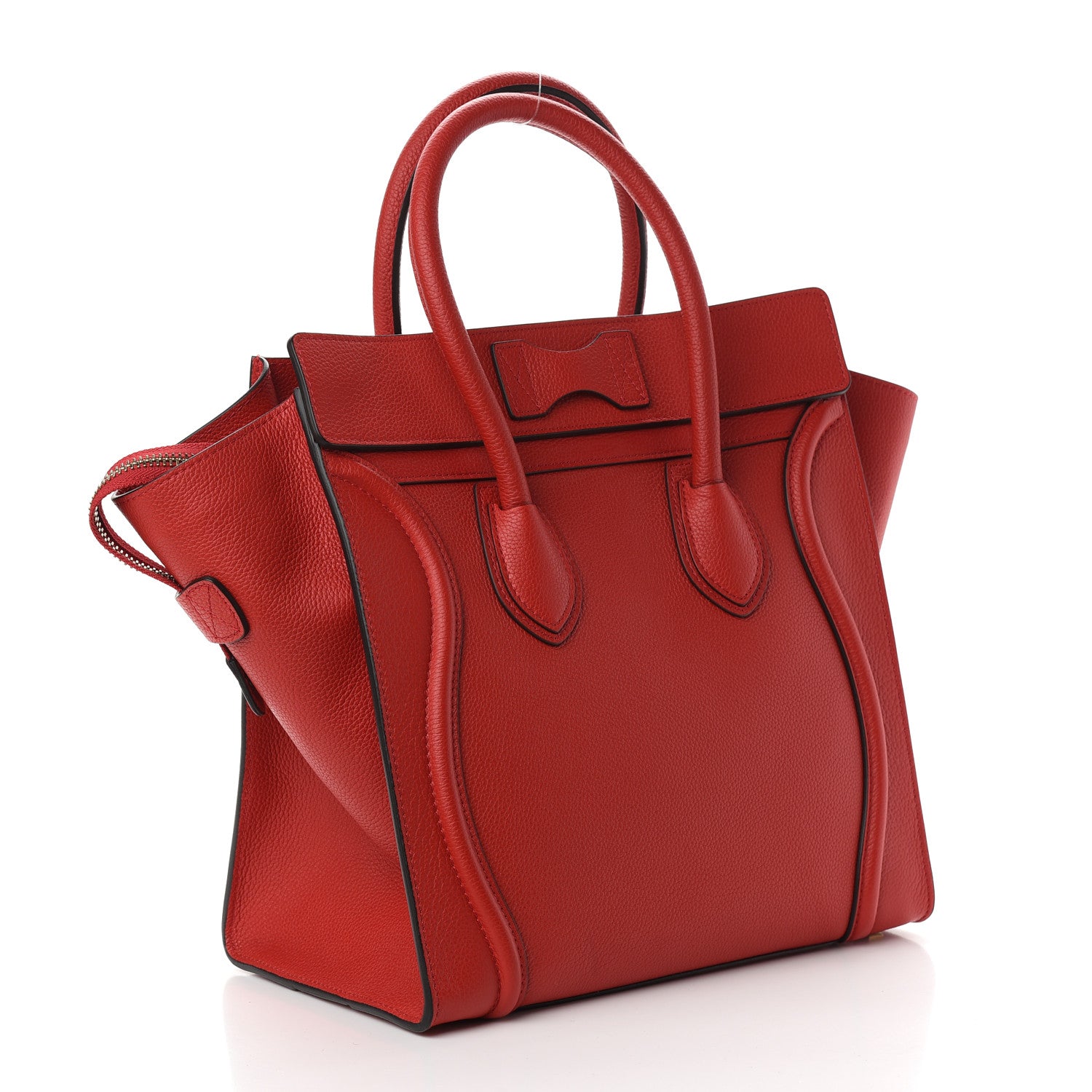 Celine Drummed Calfskin Mini Luggage Red 2 of 8