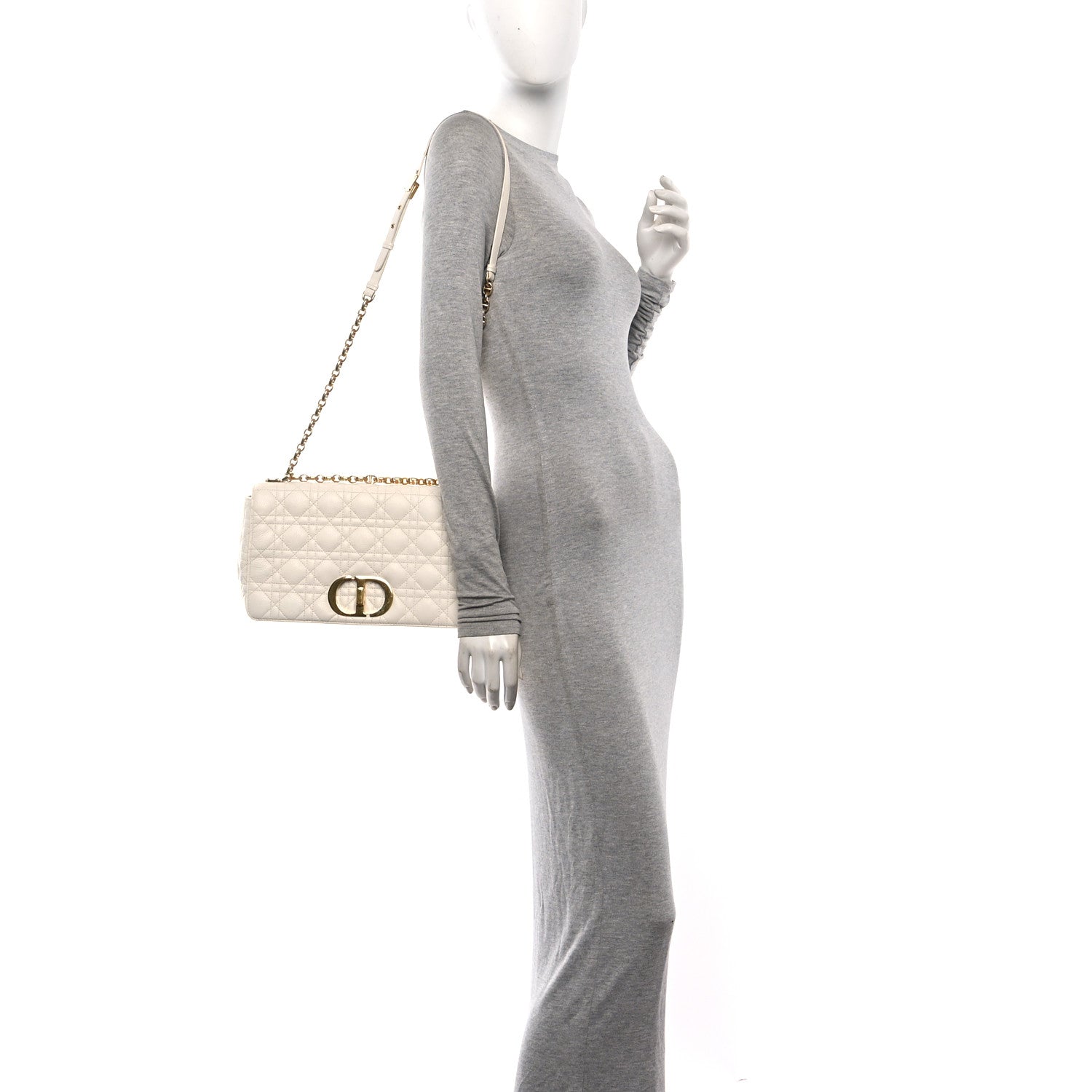 Christian Dior Grained Calfskin Cannage Large Caro Bag Latte 2 of 10