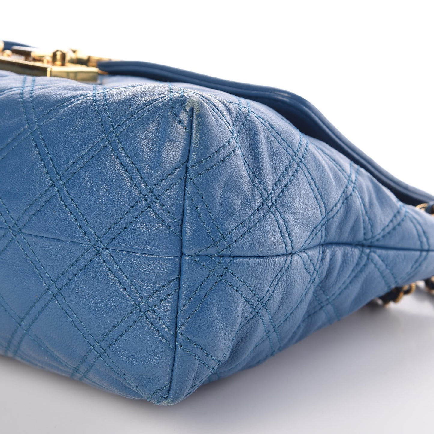 Lambskin Quilted Large Baroque Single Flap Bag Blue