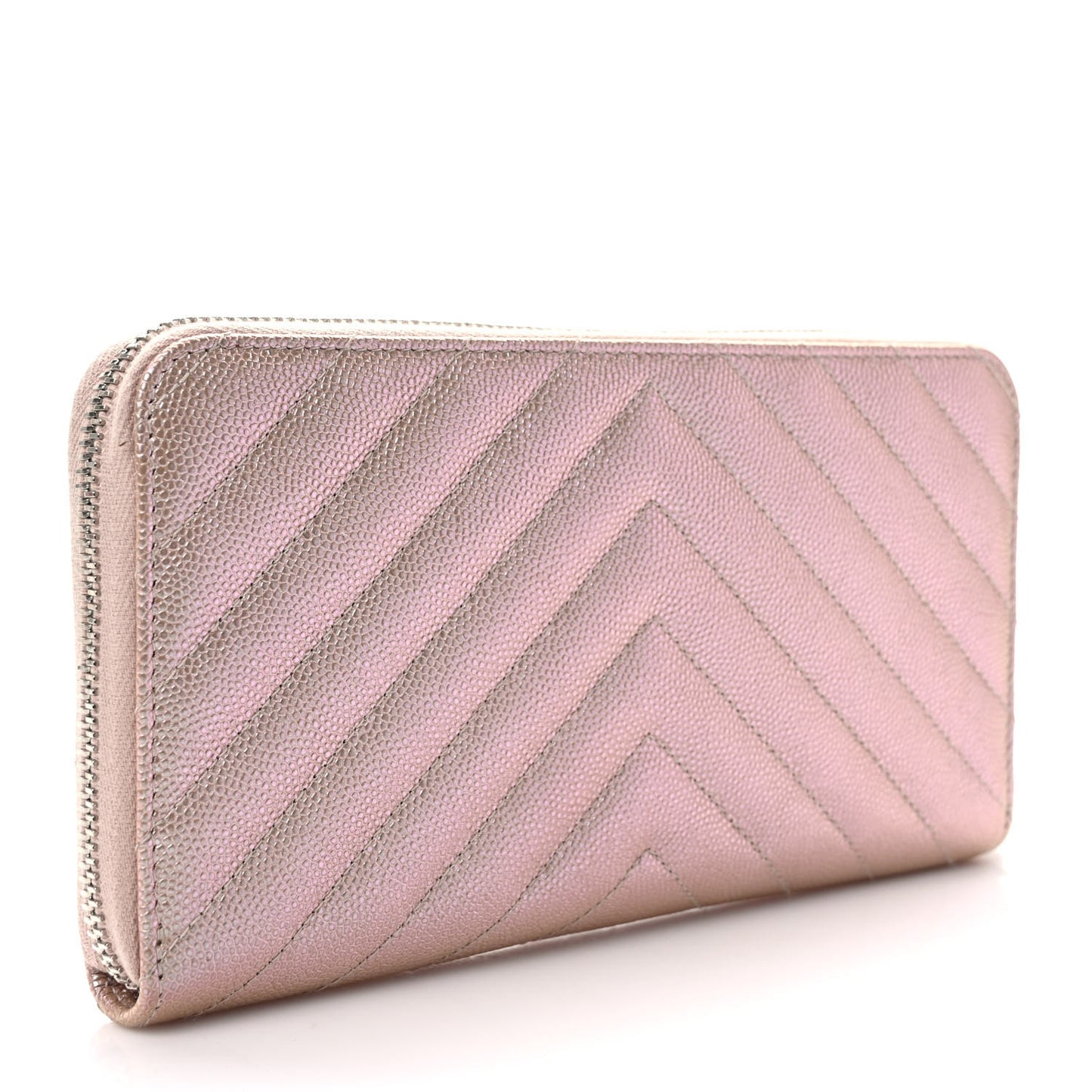 Metallic Caviar Chevron Quilted Large Gusset Zip Around Wallet Light Gold