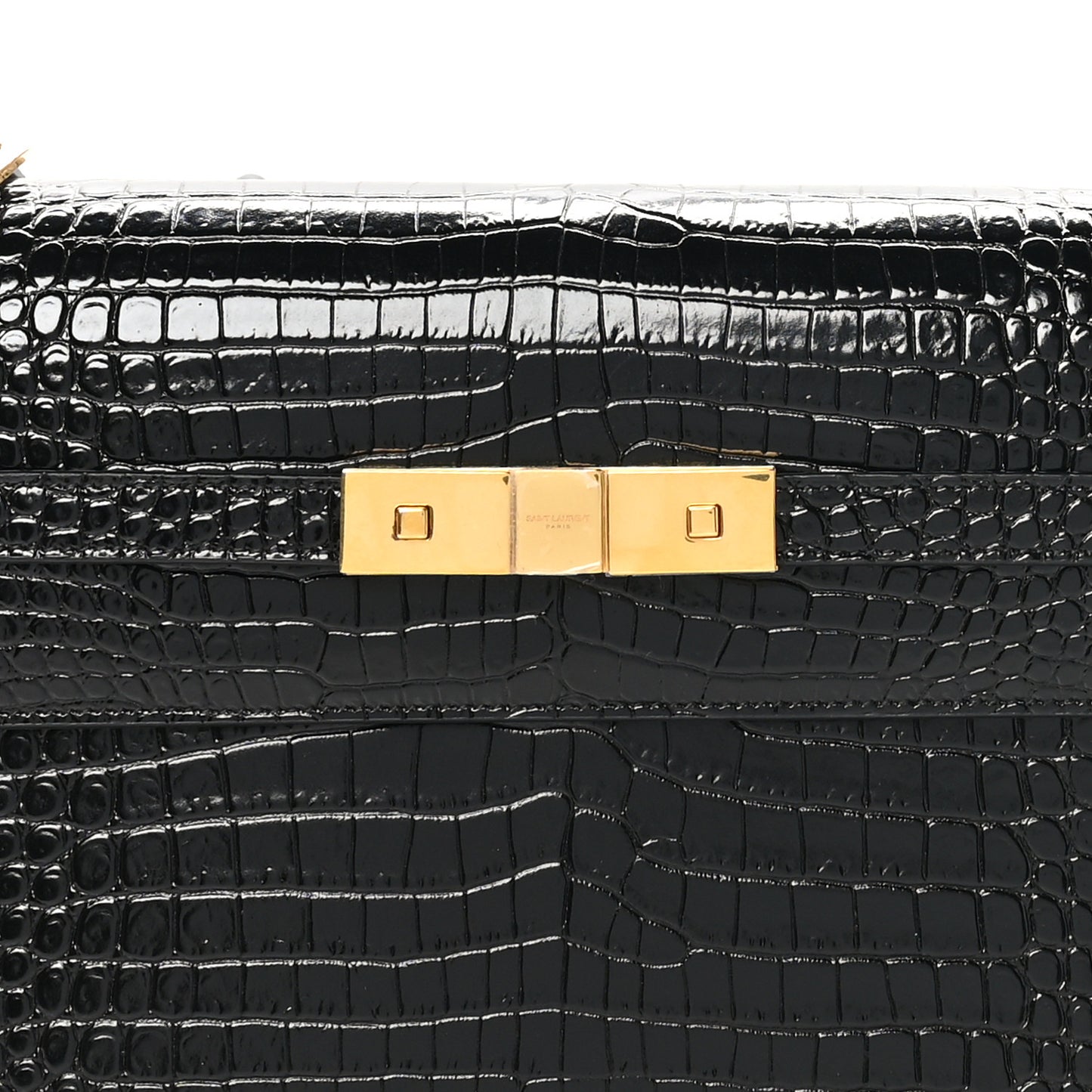 Shiny Calfskin Crocodile Embossed Manhattan Baguette Black