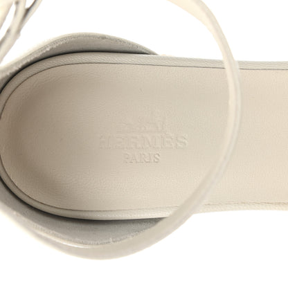 Hermes Goatskin Elda Espadrille Wedge Sandals 39 White 7 of 9