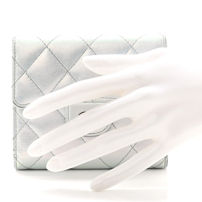 Chanel Iridescent Calfskin Quilted Compact Flap Wallet Light Blue 2 of 11
