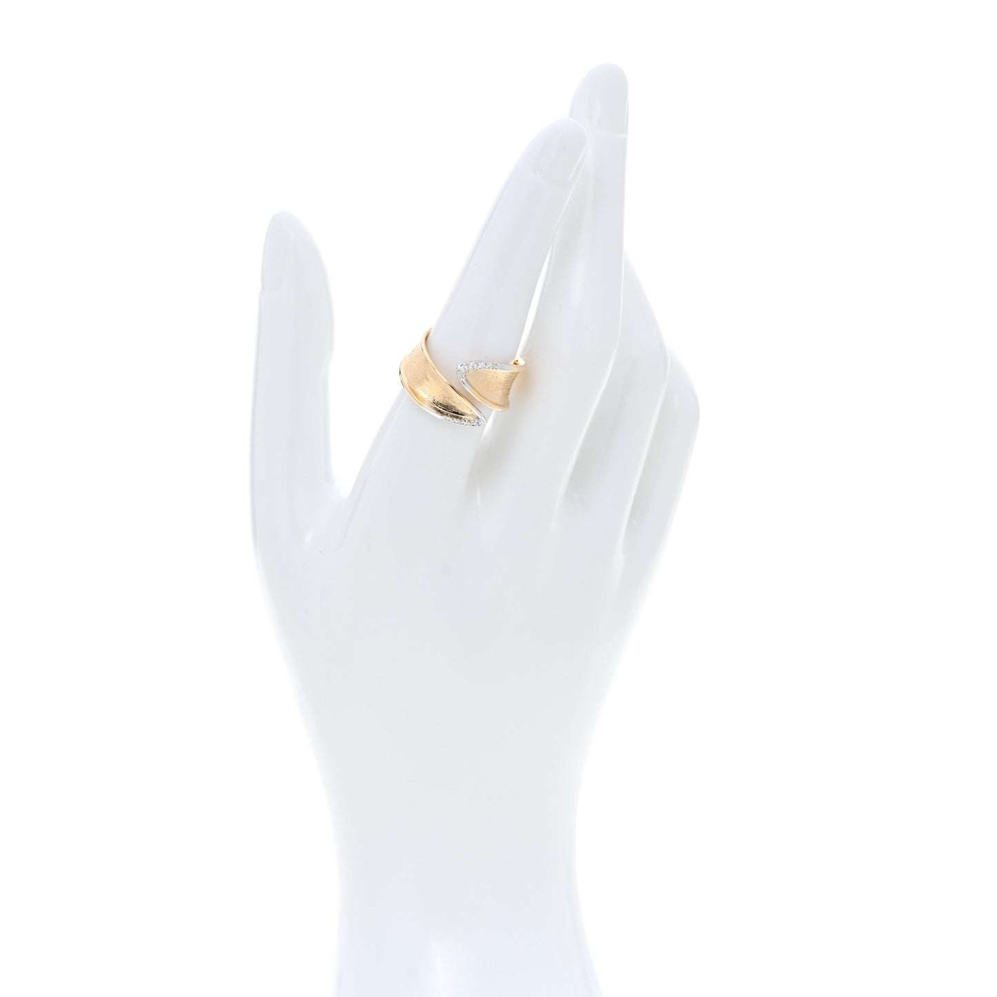 18K Yellow White Gold Diamond Lunaria Twist Bypass Ring 54 7