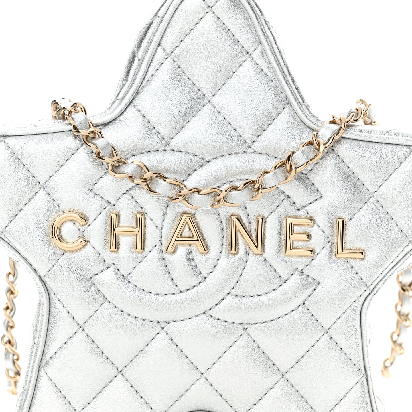 Metallic Lambskin Walk Of Fame Bag Silver
