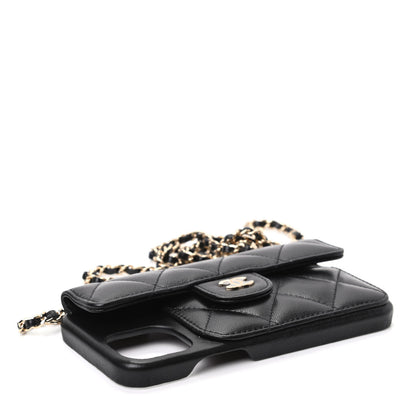 Chanel Lambskin Quilted iPhone XII Holder With Chain Black 3 of 6