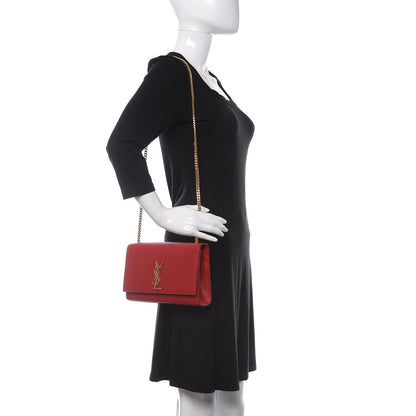 Saint Laurent Grain De Poudre Medium Monogram Kate Satchel Red 2 of 9