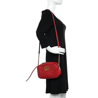 Gucci Calfskin Matelasse Small GG Marmont Chain Shoulder Bag Hibiscus Red 2 of 11