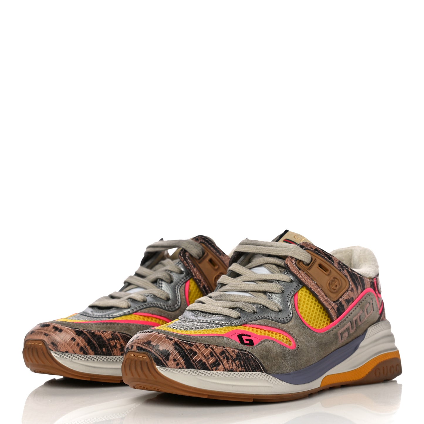 Suede Calfskin Tejus Printed Womens Ultrapace Sneakers 35 Pink Silver Oatmeal Yolk