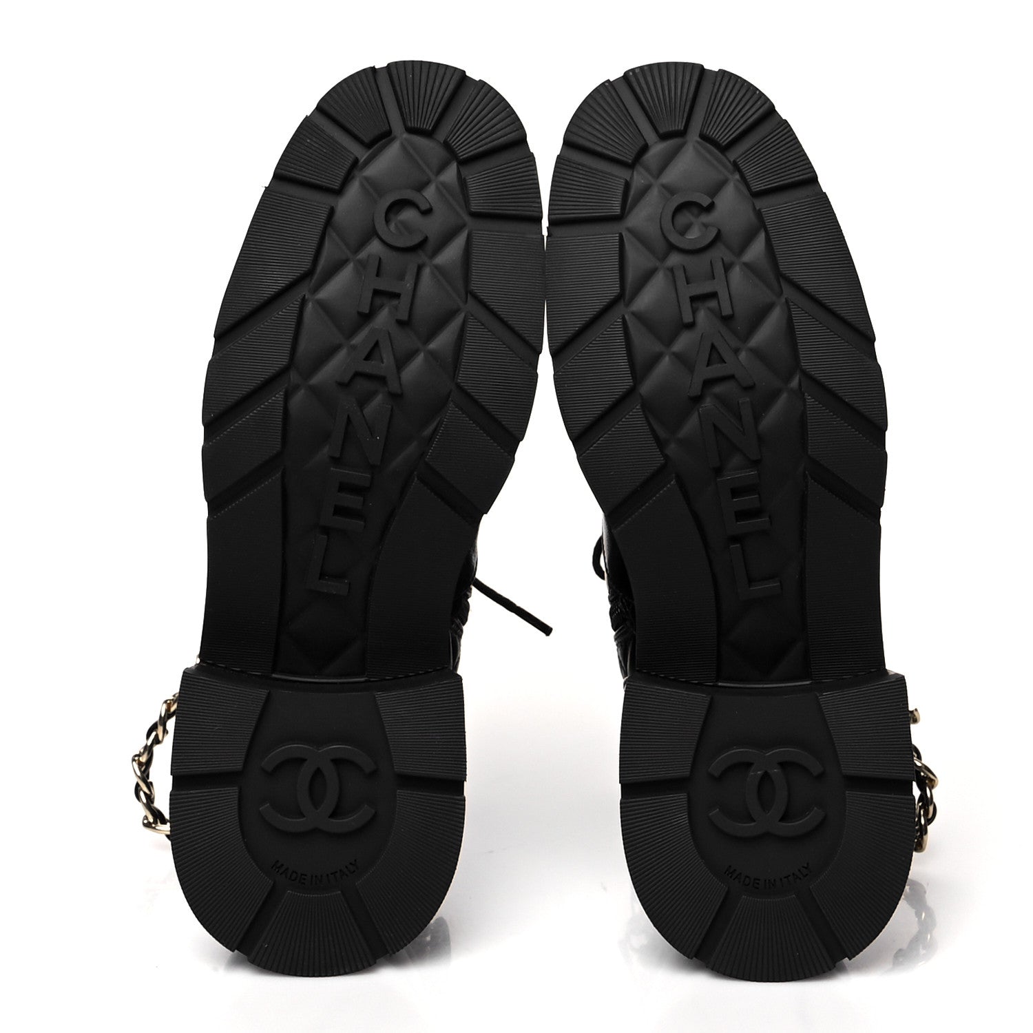 Chanel Shiny Calfskin Patent Quilted Chain Lace Up Combat Boots 39 Black 5 of 7