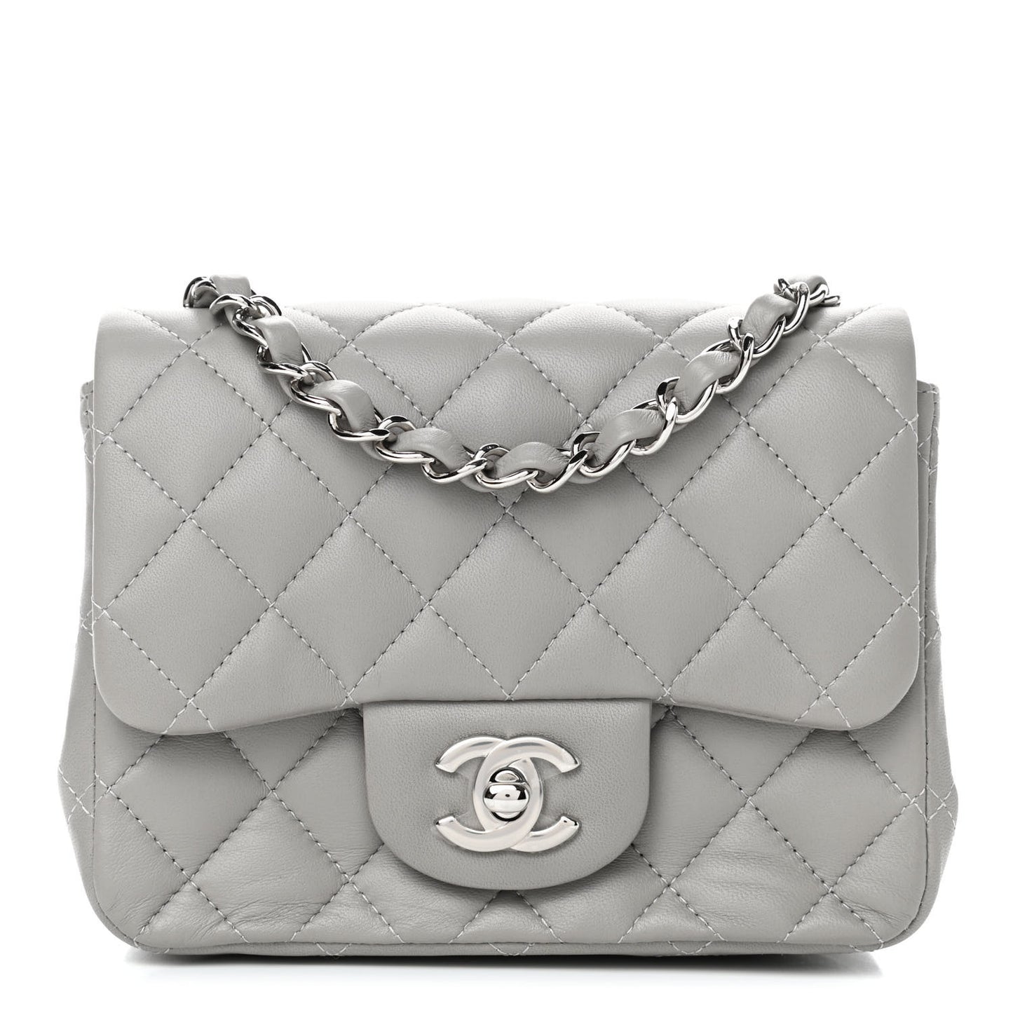 Lambskin Quilted Mini Square Flap Light Grey