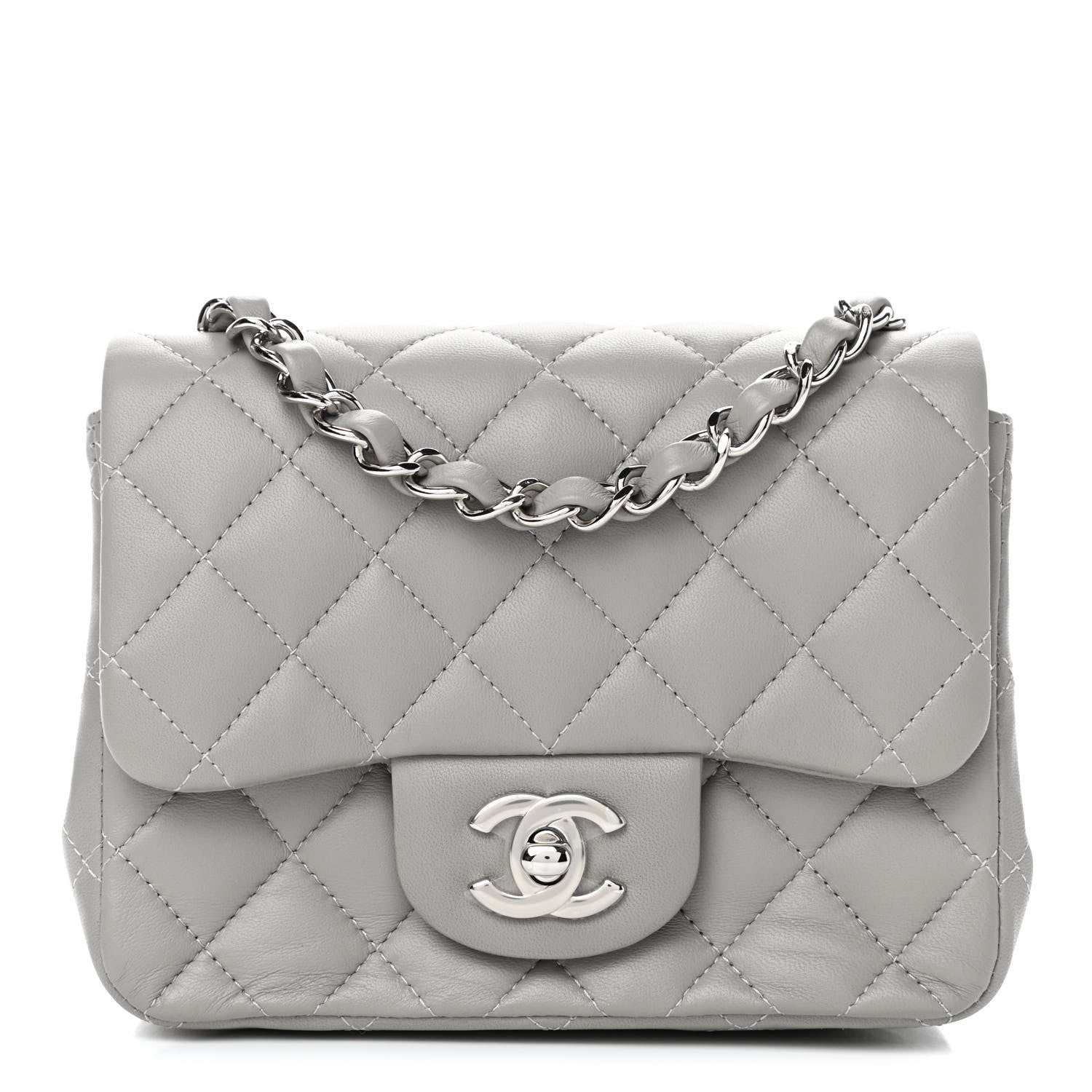 Chanel Lambskin Quilted Mini Square Flap Light Grey 2 of 8