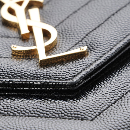 Saint Laurent Grain De Poudre Matelasse Chevron Monogram Chain Wallet Black 6 of 10