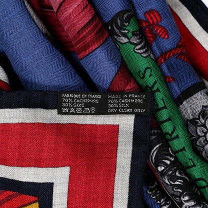 Hermes Cashmere Silk Duo D'Etriers Shawl 140 Gris Chine Bordeaux Vert 4 of 4