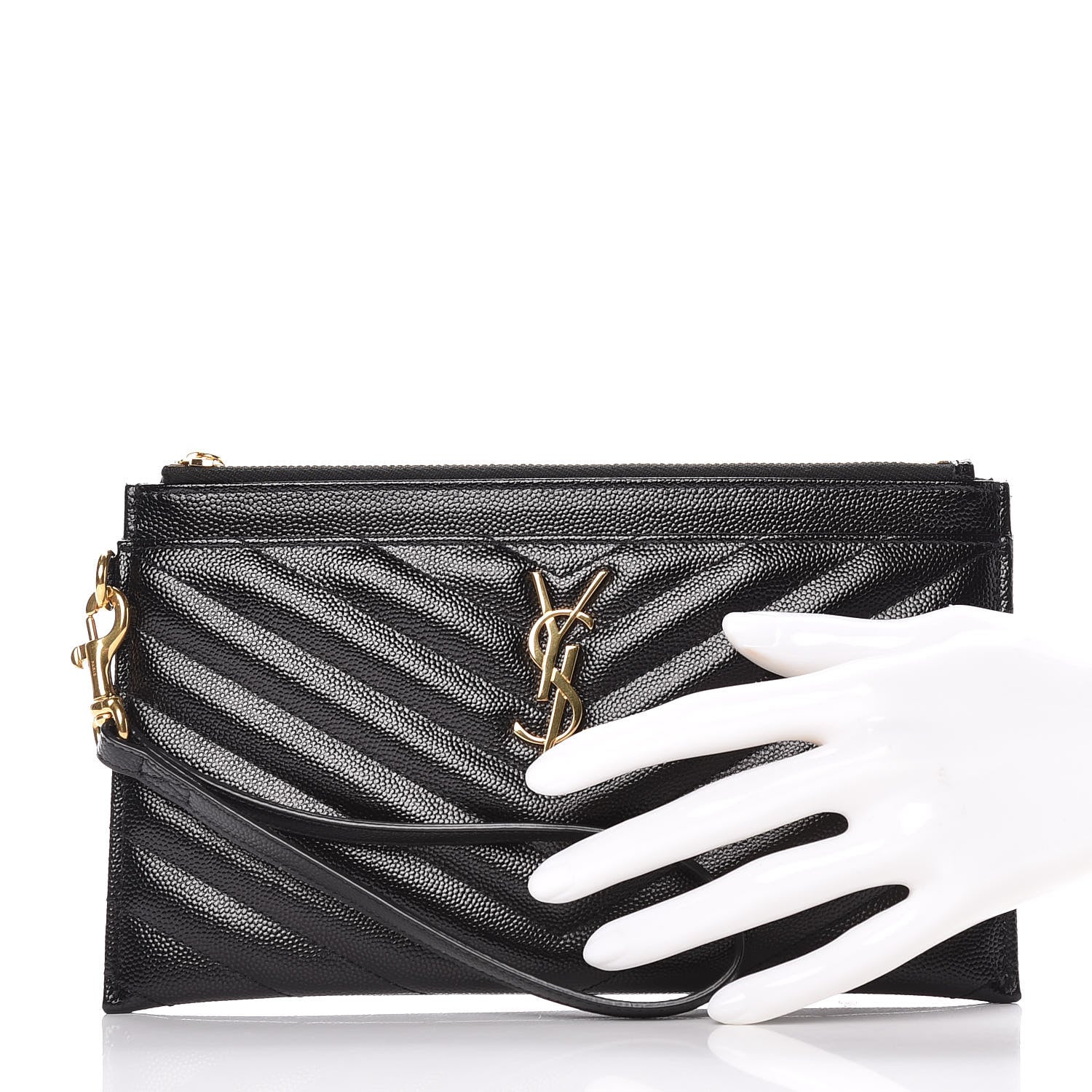 Saint Laurent Grain De Poudre Chevron Monogram Bill Pouch Black 2 of 10