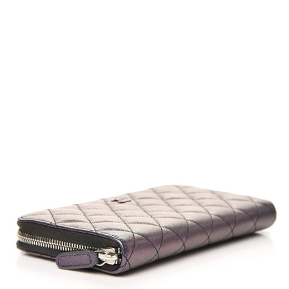 Chanel Iridescent Goatskin Quilted Large Gusset Zip Around Wallet Purple 4 of 10