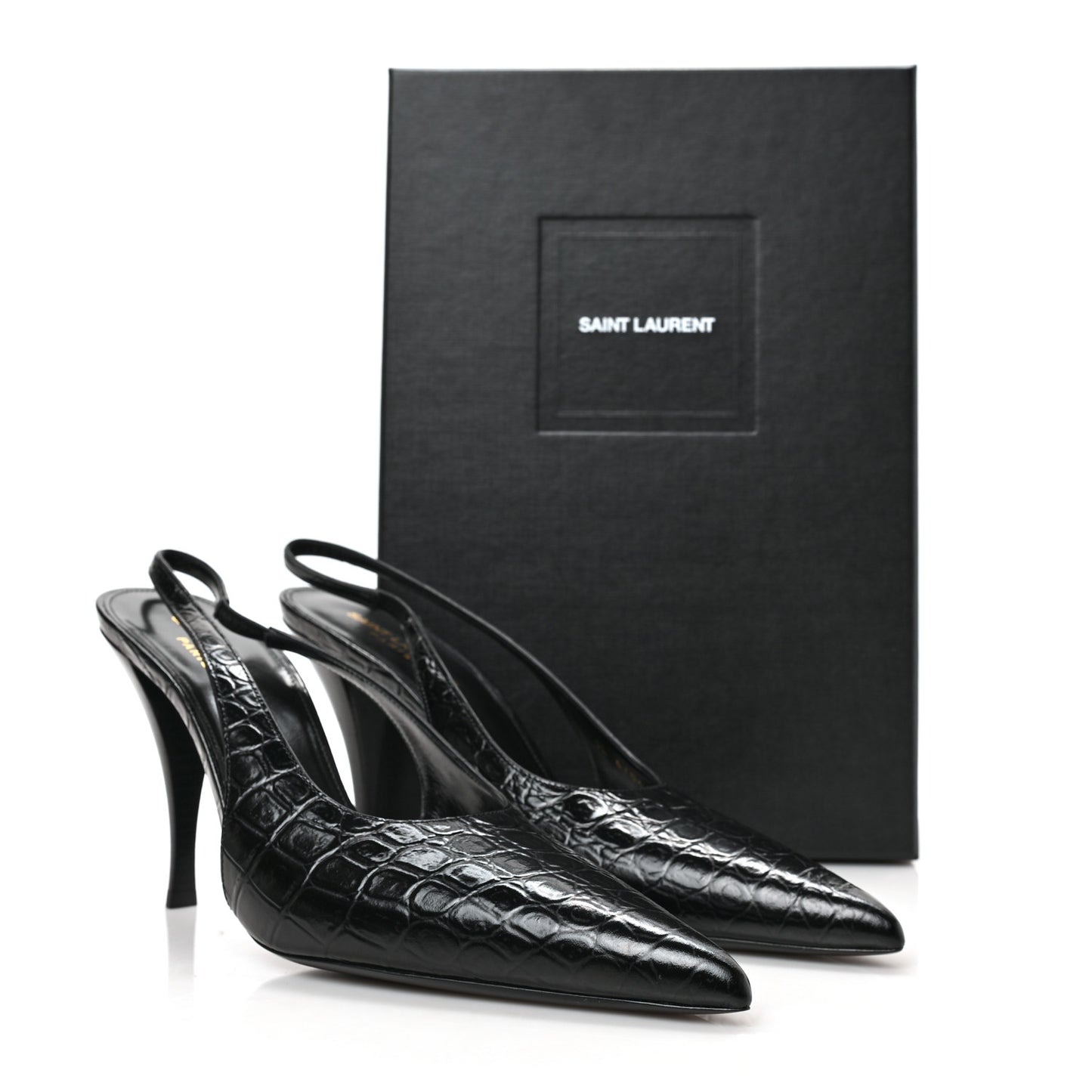 Calfskin Crocodile Embossed Viper 90 Slingback Pumps 40 Black