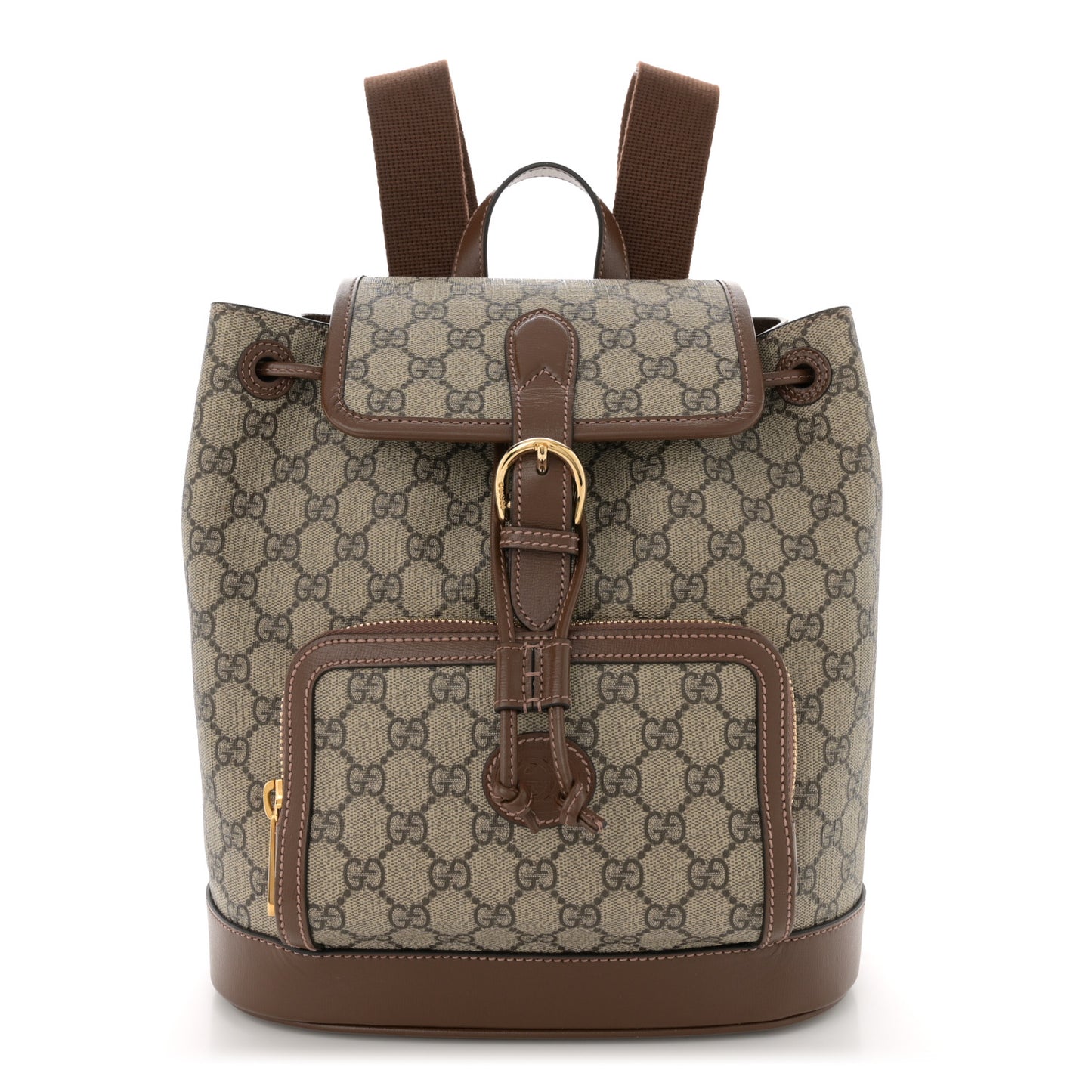GG Supreme Monogram Azalea Calfskin Retro Interlocking G Buckle Backpack Beige Ebony Brown Sugar
