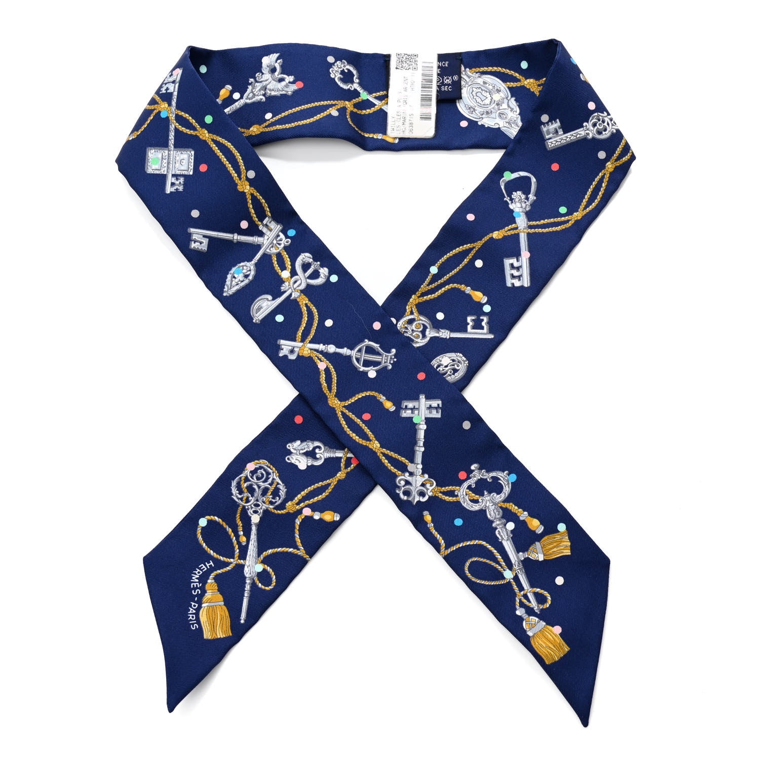 Hermes Silk Les Cles A Pois Twilly Marine Gris Argent 1 of 4